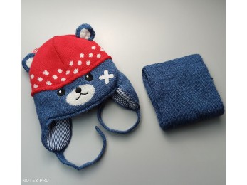 Набір шапка + шарф  для хлопчика синій + червоний (894/2)